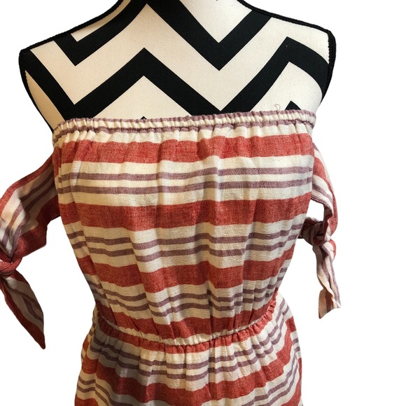 Lovers + Friends Boho Festival Mara Midi Off The Shoulder Berry Stripe Dress - Picture 3 of 12